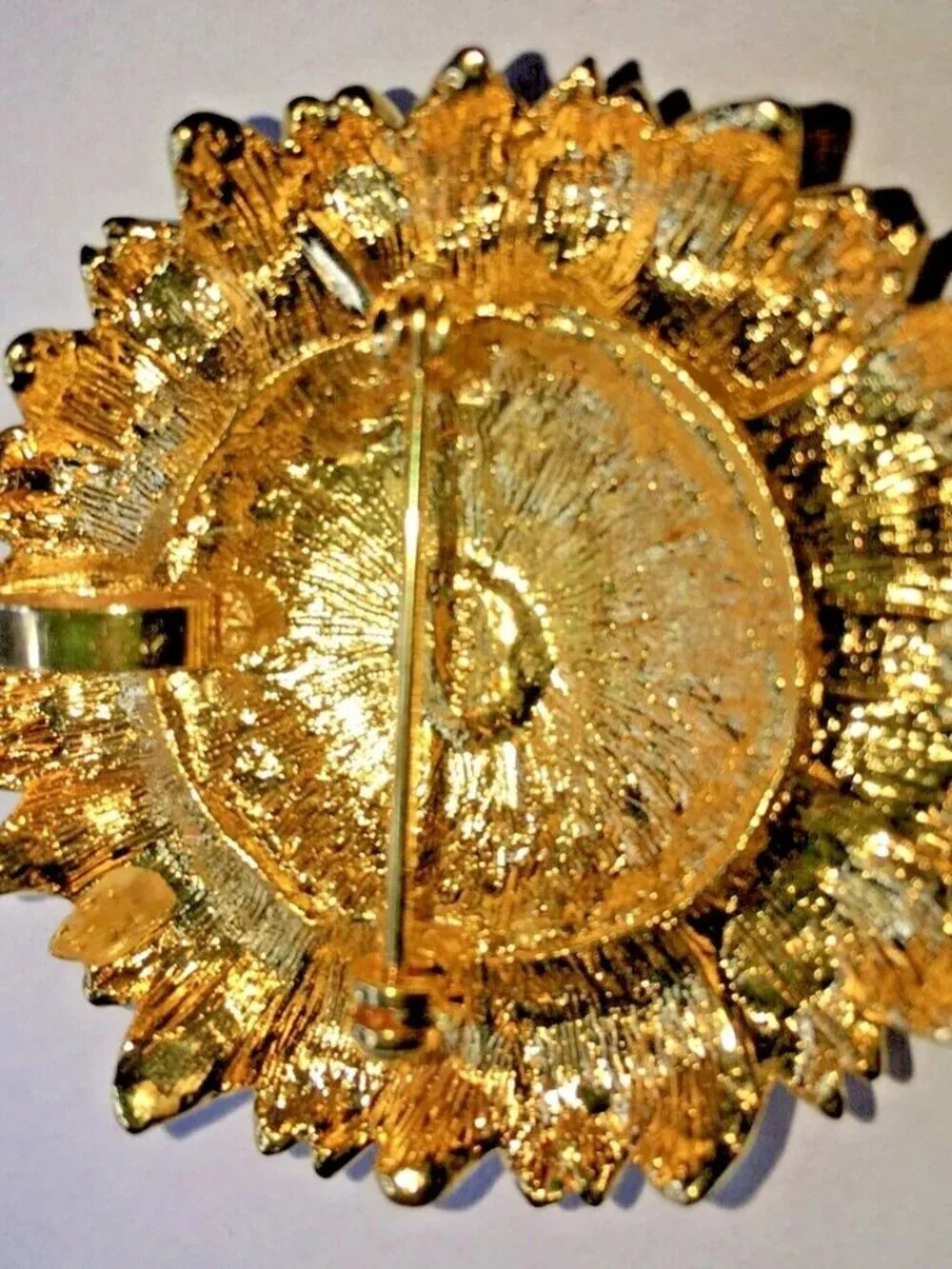 Vintage Signed Modo Gold Sunflower STATEMENT Pendant- Brooch Pin Faux Pearls